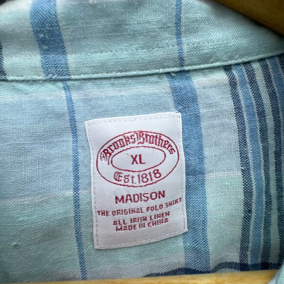 Brooks Brothers Irish Linen Shirt Mens Extra Large Blue Plaid Button Down - Picture 7 of 12